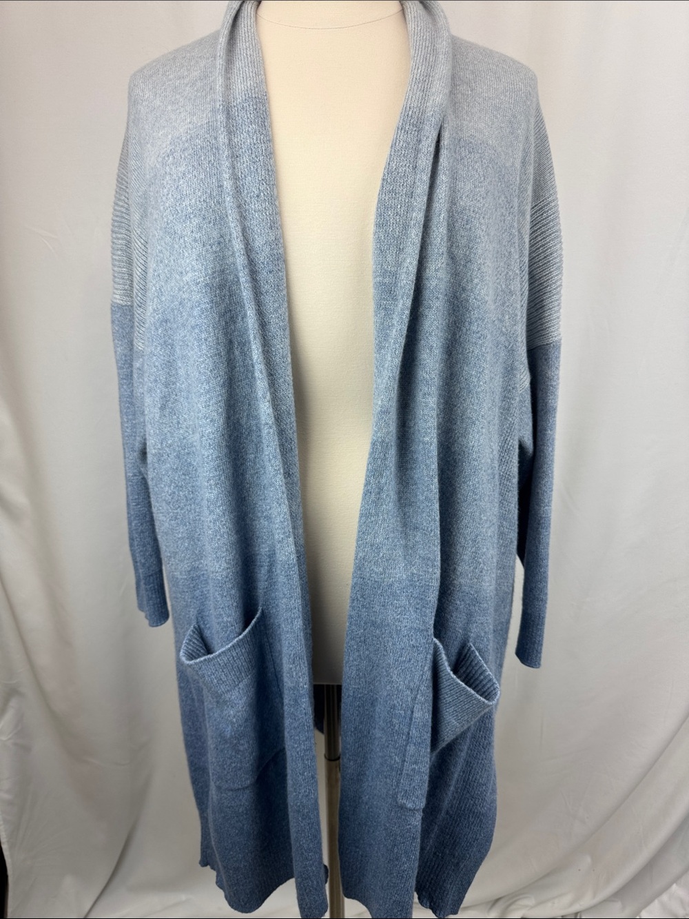 Athleta 3X Ombré blue spirit cashmere wool wrap cardigan duster
